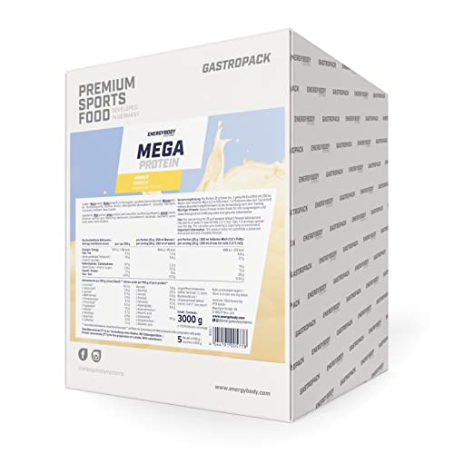 Energybody Mega Protein Vanille / Gastropack 3000 g / Mehrkomponenten Protein mit Casein Whey Mix als Eiweißshake / Eiweisspulver ohne Aspartam/ Protein-Pulver