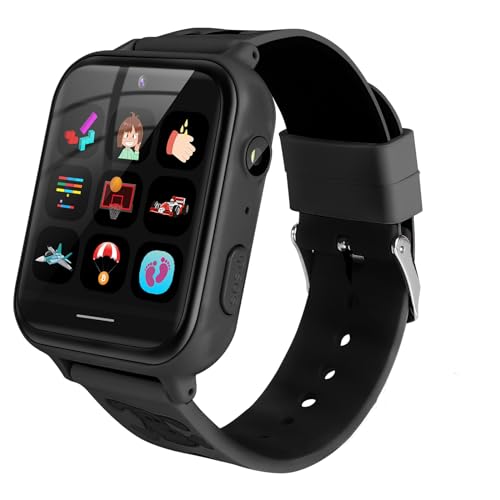 OKYUK Kinder-Smartwatch, Smart-Game-Uhr mit mehrere Funktionen verfügbar, Geburtstagsgeschenk für Jungen und Mädchen im Alter von 4–12 Jahren(A2 Schwarz)
