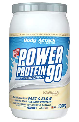 Body Attack Power Protein 90 - Low Fat - 85% Eiweiß - 500mg L-Carnitine (Vanilla Cream, 1 kg)