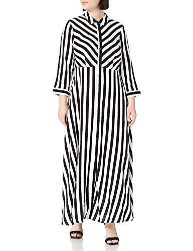 YAS Damen YASSAVANNA Long Shirt Dress - NOOS S. Kleid, Black/Stripes:W White Stripes/Stripes:W White Stripes, S