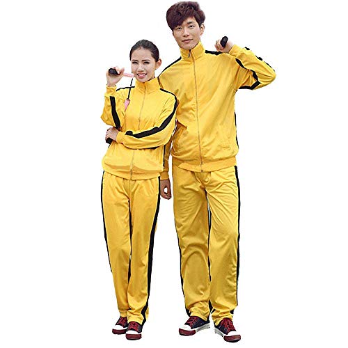 G-like Unisex Training Anzug Sportkleidung - Chinesische Kampfkunst Gelb Uniform Bruce Lee Kung Fu Tai Chi Wushu Jeet Kune Do Jogging Laufen Fitness für Männer Frauen Kinder - Nylon (L)