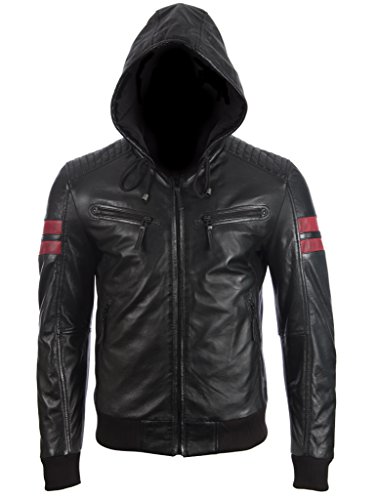 Aviatrix Herren-echtes Leder-Mode-Jacke mit Kapuze und Streifen (2VQ9)