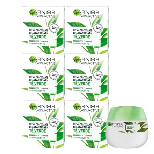 Garnier SkinActive Feuchtigkeitsspendende Gesichtscreme mit grünem Tee, mattierende Wirkung, lang anhaltend, 48 Stunden mit Inhaltsstoffen, 96 % natürlicher Herkunft, dermatologisch getestete Formel -