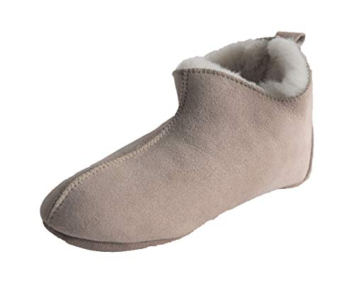 Naturasan Lammfell-Hausschuh für Damen und Herren, warm gefütterte Hüttenschuhe/Mokassin mit weicher Ledersohle, superleicht und bequem, Sondermodell HS-07 (38 EU, Beige (Sand) / White)