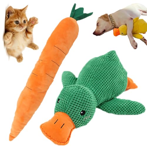 Qosigote Stuffed Duck Dog Toy, The Mellow Dog Calming Duck - Cute No Stuffing Duck Toy with Quacking Sound, Perfect for Anxious Dogs (Green)