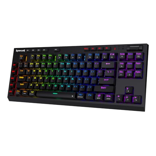 Redragon K596 PRO RGB mechanische Gaming-Tastatur, 5,0 BT/2,4 GHz/kabelgebunden, DREI Modi, 87 Tasten, kompakte TKL-Tastatur mit, 10 integrierte Makrotasten und Handballenauflage, rote Schalter