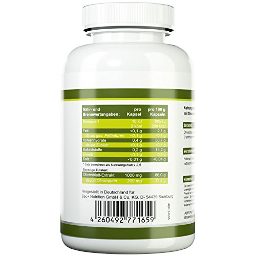 Health+ Olivenblattextrakt - 120 Kapseln mit 200 mg Oleuropein, reines und natürliches, Antioxidans, vegane Olivenblatt-Extrakt Kapseln, 170 g