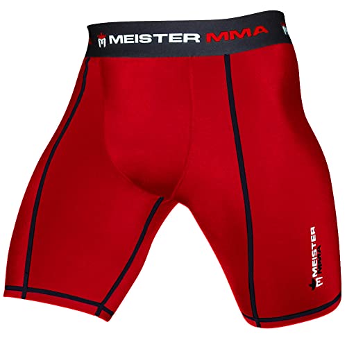 Meister MMA Kompressions-Rush-Fight-Shorts mit/Cup-Tasche - Rot - Mittel (M) (32-33)