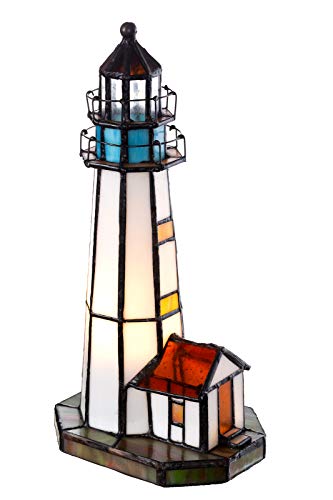 Birendy Lampe im Tiffany-Stil Leuchtturm Dekorationslampe Glaslampe, Leuchte,Tischlampe, Tischleuchte (Rot-Blau)