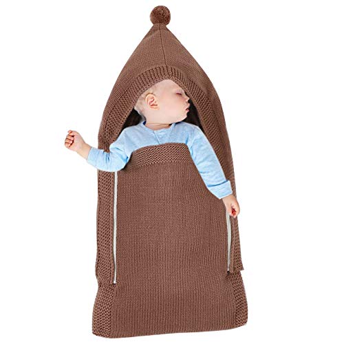 iFCOW Wickeldecke für Neugeborene, dick, warm, gestrickt, Schlafsack für den Kinderwagen, für 0–6 Monate