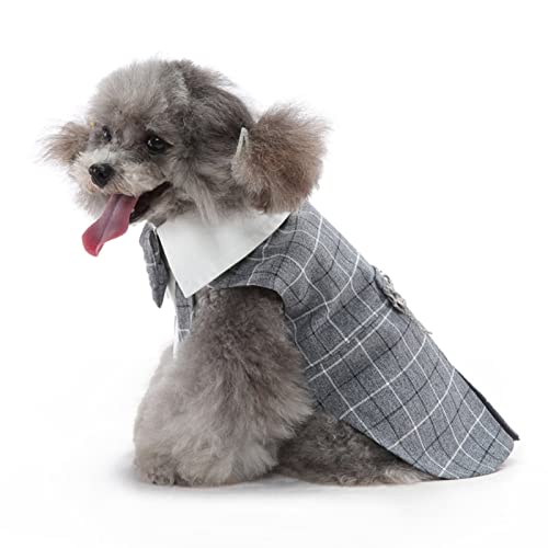 SUSOSU Hunde-Smoking-Welpen-Kleidung Modischer Anzug Fliege Hochzeitshemd Formelles Kleid Smoking-Krawatte Hunde-Fotoanzug,Gray2,XL