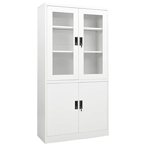 JUNZAI Büroschrank, Aktenschrank, File Cabinet, Schreibtisch Schrank, Büro Schrank, Schreibtischschrank, Weiß 90x40x180 cm Stahl