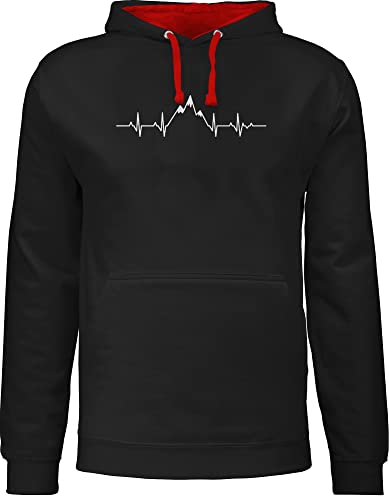 Shirtracer Symbole - Herzschlag Berge - M - Schwarz/Rot - Pullover schwarz Herren - JH003 - Hoodie zweifarbig und Kapuzenpullover für Herren und Damen