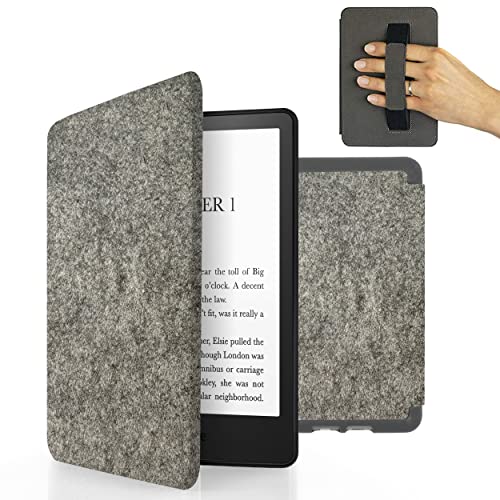 MyGadget Filz Hülle für Amazon Kindle 11. Generation ( Modell 2022 - 6 Zoll) mit Handschlaufe & Auto Sleep / Wake Funktion - Flip Case in Hell Grau