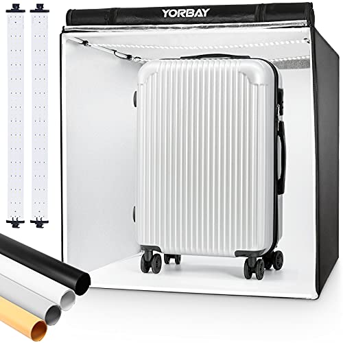Yorbay Fotostudio Set 80 x 80 x 80cm CRI 95+ LED-Fotobox Lichtbox Lichtwürfel Profi Fotografie Lichtzelt inkl. 4 PVC-Hintergrundfolien (schwarz, weiß, grau, warm-weiß) Mehrweg