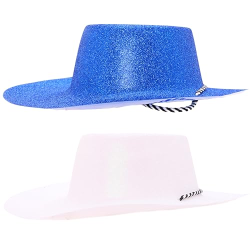 Toyland® Packung mit 6 glitzernden Argentinien-Farbthema-Cowboyhüten – 3 Blau und 3 Weiß – Größe 34 cm (13 Zoll) – Perfekt für Euro, Weltmeisterschaft und Festivals