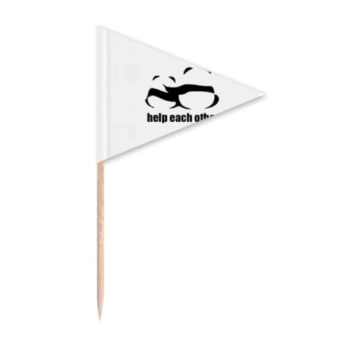 Cuddling Pandas Helping Each Other Toothpick Triangle Cupcake Toppers Flag