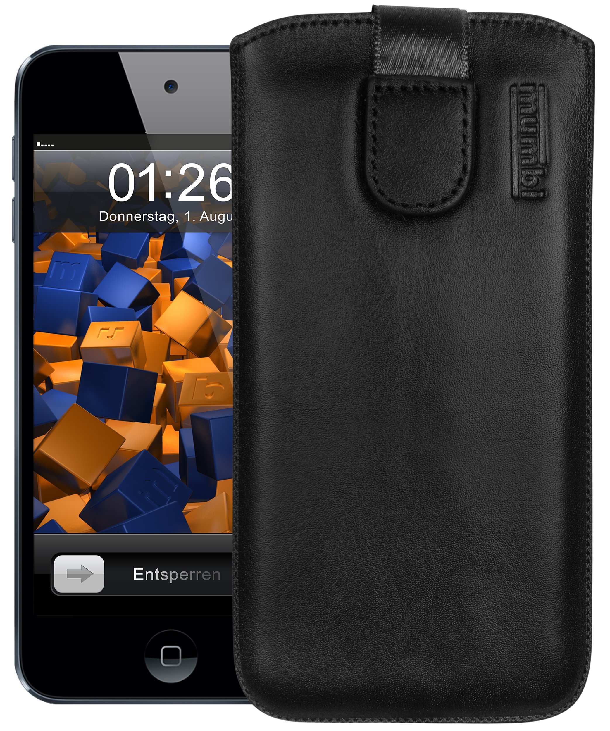 mumbi Echt Ledertasche kompatibel mit iPod Touch 5G / 6G / 7G Hülle Leder Tasche Case Wallet, schwarz