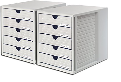 HAN Schubladenbox SYSTEMBOX 1450 mit 5 geschlossenen Schubladen für Formate bis C4 (lichtgrau / 2 Boxen)