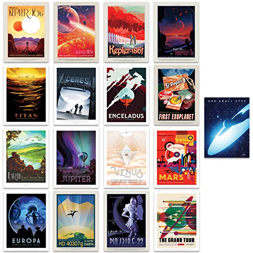 NASA Space Grand Tour Travel Exploration Exoplanet Art Print Poster Home Decor Premium Pack of 17 - Includes Custom 50th Anniversary Apollo 11 Moon Landing Print Platz Reise Zuhause Deko Mond