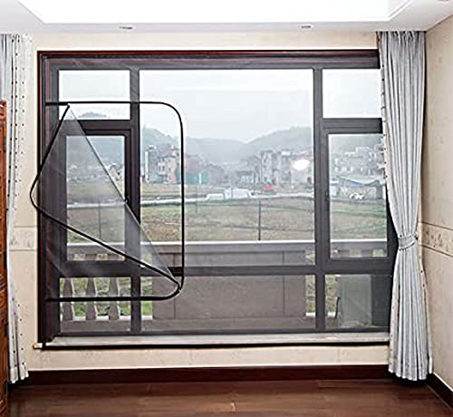 Fliegengitter für Fenster, waschbar, mit Reißverschluss, selbstklebend, einfache Anbringung, zuschneidbar, weißer Rahmen, graues Netz, 100 x 200 cm