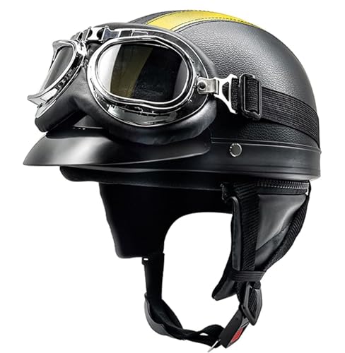 Motorrad Halbhelme Brain-Cap · Halbschale Jet-Helm Motorrad-Helm Roller-Helm Scooter-Helm ECE-Zulassung Retro Motorrad Half Helm für Chopper Biker Moped-Helm 1,54-62CM