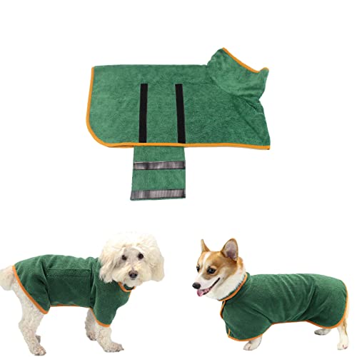 Super Absorbent Pet Bathrobe - Dog Bathrobe, Pet Quick Drying Moisture Absorbing with Adjustable Collar and Waist (Small,A-Green)