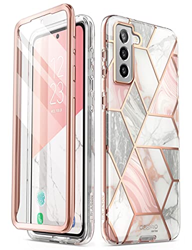 i-Blason Glitzer Hülle für Samsung Galaxy S21 FE 5G (6.4") Handyhülle Bumper Case 360 Grad Schutzhülle Glänzend Cover [Cosmo] mit Integriertem Displayschutz (Marmor)