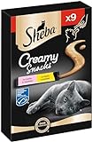 Sheba Creamy Snacks – Cremiges Katzen-Leckerli mit Huhn & Lachs – Praktische Sticks zum aus der Hand Schlecken – 9 x 12g Katzenleckerchen