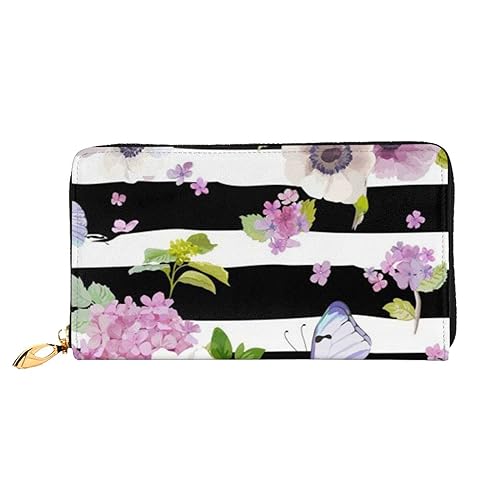 TRESILA Geldbörse Frauen Lange Leder Reißverschluss Geldbörse Telefon Kartenhalter Caseclutch Geldbörse Münze Organizer Brieftasche - Zuckerstangen, Gestreifte Blumen und Schmetterlinge, Einheitsgröße