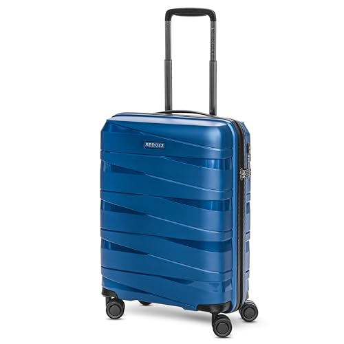 REDOLZ Essentials 10 Hartschalen Kabinen-Koffer Damen/Herren - Leichter Trolley 55 cm, hochwertiges Polypropylen Material, 4 Doppelrollen & TSA-Schloss (Blue-Metallic, Kabinentrolley)