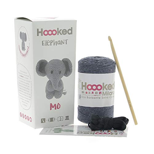 Hoooked Eco Barbante Kit, Elefant Mo Amigurumi Komplettset mit Wolle, Häkelnadel und Anleitung Farbe Lava