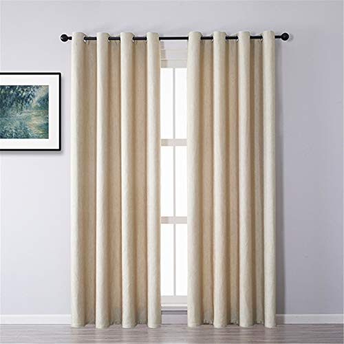 RAILONCH Gardinen Blickdicht, Verdunkelungsvorhang mit Ösen für Wohnzimmer Schlafzimmer Fenster, Leinenvorhänge Dekorative Fenstervorhänge (Beige,100 x 200cm)