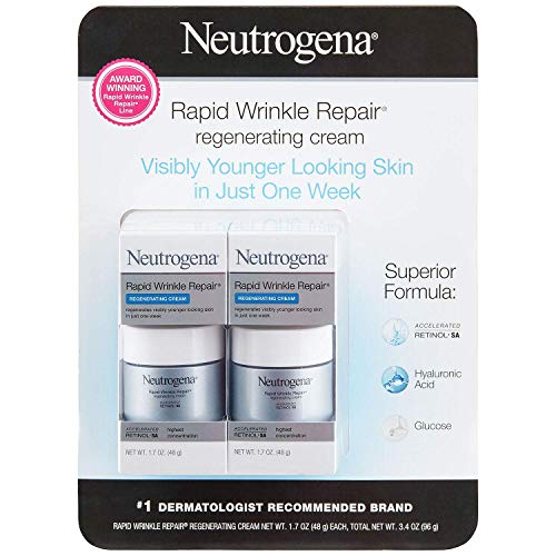 Neutrogena Schneller Wrinkle Repair Retinol Regenerations-Gesichtscreme & Hyaluronsäure Anti-Falten-Gesichtscreme, Halscreme mit Hyaluronsäure & Retinol, 1,7 oz (2er Pack)