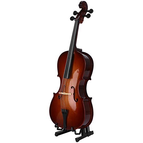 Miniatur Cello Musikinstrument Modell, Mini Basswood Musikinstrument Miniatur Puppenhaus Modell mit Ständer, Bogen und Koffer, exquisite Verarbeitung und lebensechte Optik