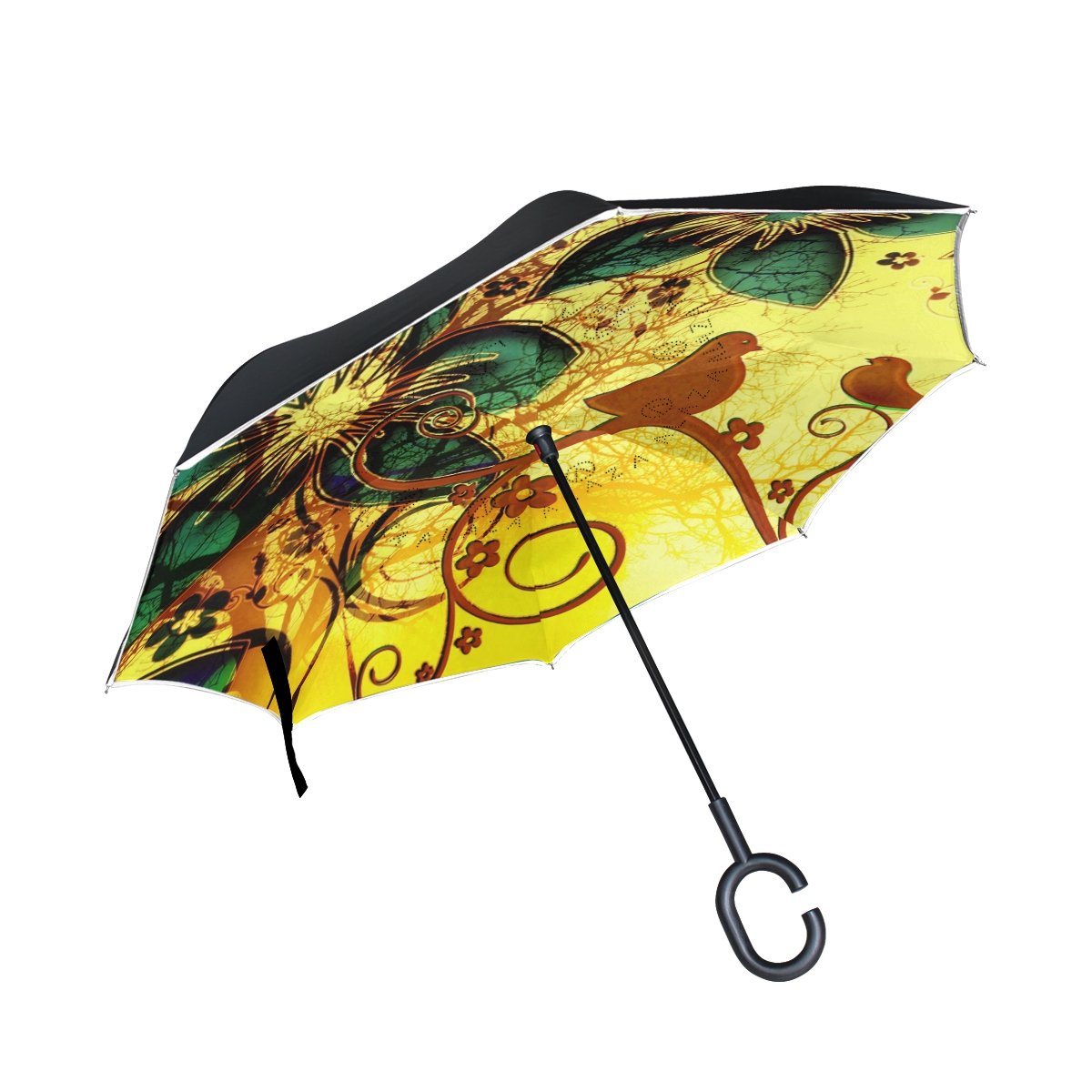 isaoa Gro?e Schirm Regenschirm Winddicht Doppelschichtige seitenverkehrt Faltbarer Regenschirm f¨¹r Auto Regen Au?eneinsatz,C-f?rmigem Henkel Regenschirm Blumen und Vogel Regenschirm