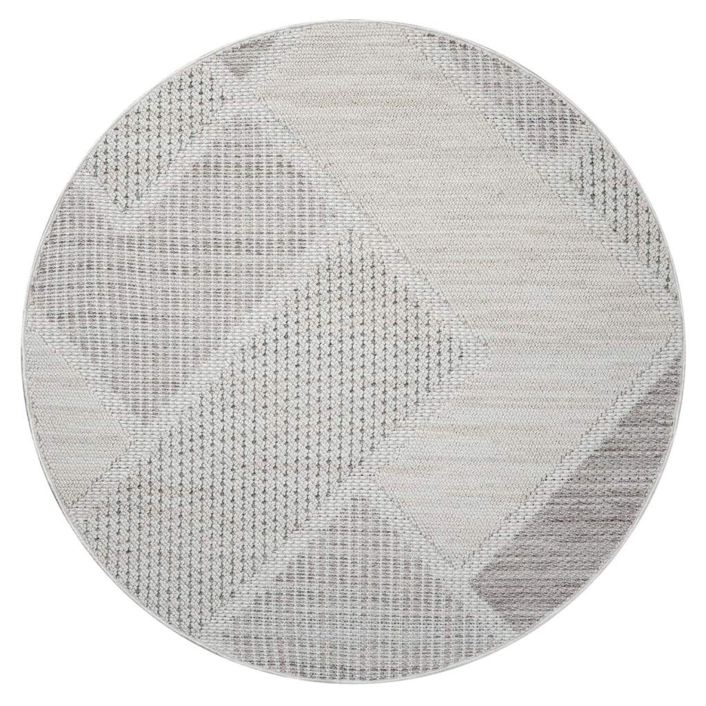 carpet city Teppich Kurzflor Wohnzimmer - Beige, Grün - 160x160 cm Rund - Teppiche Boho-Style - Geometrisches Muster - Schlafzimmer, Esszimmer