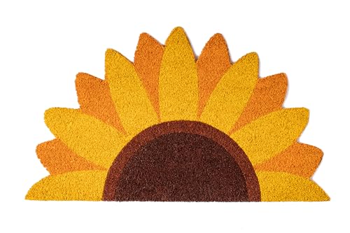 FISURA - Fußmatte außen Sonnenblume aus Kokosnuss mit Rutschfester PVC-Rückseite. Lustige Welcome Fußmatte. Handbemalt. Größe: 70 cm x 40 cm x 1,5 cm. Gelb.