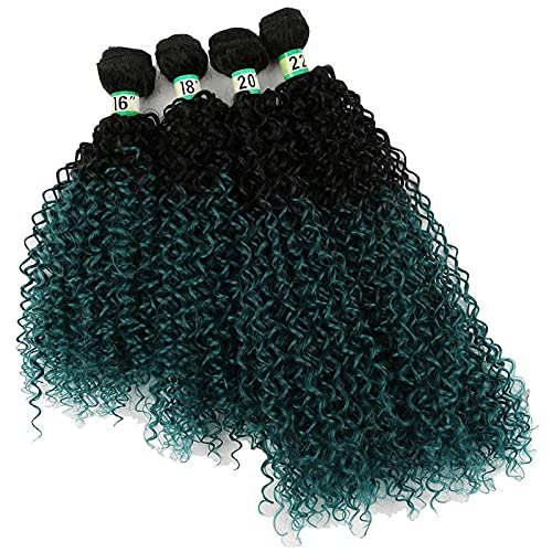 Haarseil Double Color Afro Kinky Curly Hair Weave Bündelt Hochtemperatur-Synthetische Brasilianische Haarverlängerungen Für Schwarze Frauen-T1B-Grün_20 20 20 20 Zoll