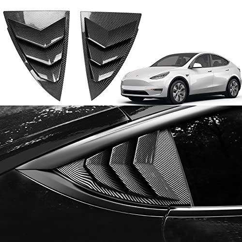 Hintere Seitenfenster Lamellen für Tesla Model Y 2019-2023, 2PCS SBS Air Vent Scoop Louvers Window Scoop Louvers Covers Sun Rain Shade Vent Cool-Style Model Y Exterieur-Zubehör(Carbon Fiber)
