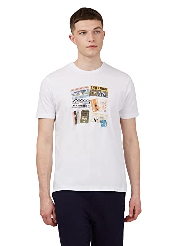 Ben Sherman T-Shirt mit Zugtickets-Aufdruck, weiß, M