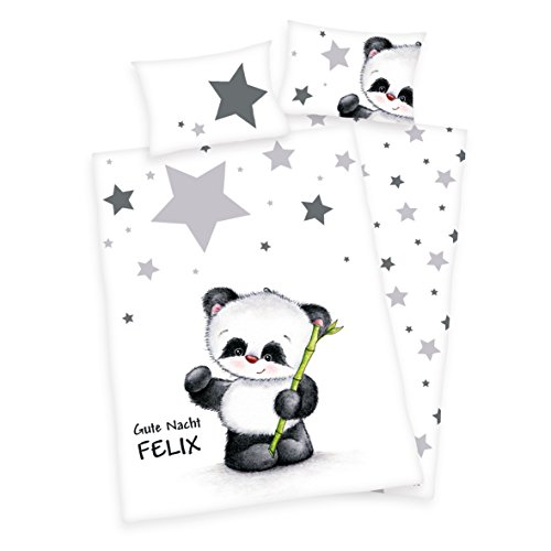 Wolimbo Bettwäsche - Panda Motiv - personalisierbar - 100 x 135 cm - Babybettwäsche - Kinderbettwäsche - 100% Baumwolle - Weich