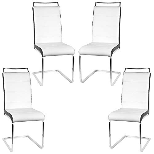 Esszimmerstuhl mit Hoher Rückenlehne, 4-er Set, Schwingstuhl Set, Weiß + Schwarz