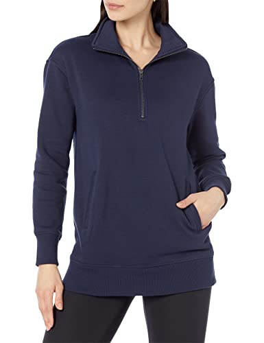 Amazon Aware Damen Tunika-Sweatshirt mit halbem Reißverschluss in lockerer Passform (in Übergröße erhältlich), Marineblau, XXS