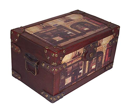 AAF Nommel®, Holz- Kunstlederf - Box, mit Bildern, Antikdesign Nr. 323, Geschenkekiste, Schmuckkiste, ca. 32 x 20 x 17,5 cm