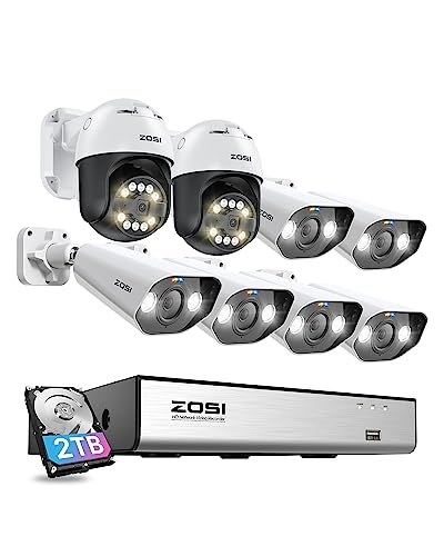 ZOSI 5MP PoE Überwachungskamera Set Aussen, 6X 5MP Bullet und 2X Schwenkbar Dome IP Kameras, 8CH 4K 2TB HDD NVR, Auto-Tracking, Personen-/Fahrzeugerkennung, 2-Wege-Audio