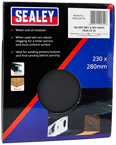 Sealey WD2328120 Nass- und Trockenpapier, 230 x 280 mm, Körnung 120, 25 Stück