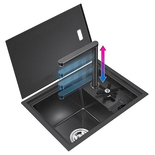 Versteckte Einzelbecken-Spüle – platzsparende Mini-Spüle für Küche und Bar, mit Becher-Waschmaschine, Hebehahn – praktische und kommerzielle Haushaltsspüle