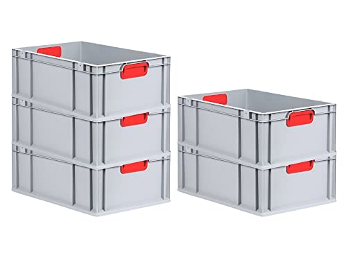 SparSet 5x Eurobox NextGen Color | HxBxT 22x40x60cm | 44 Liter | Griffe rot geschlossen | Verstärkter Boden | Eurobehälter, Transportbox, Transportbehälter, Stapelbehälter