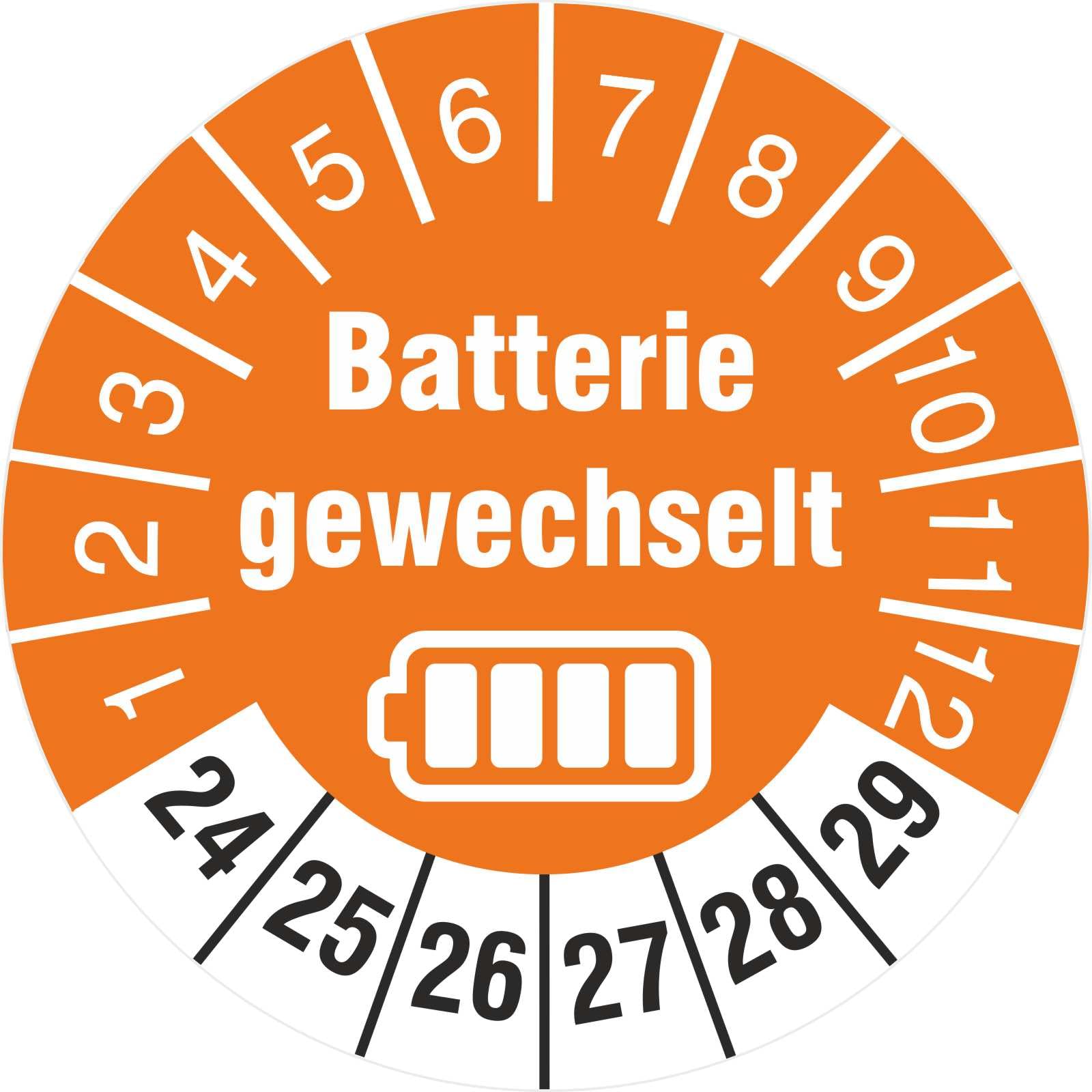 500 Prüfetiketten Batterie gewechselt 30 mm Batteriewechsel durchgeführt 2024-2029